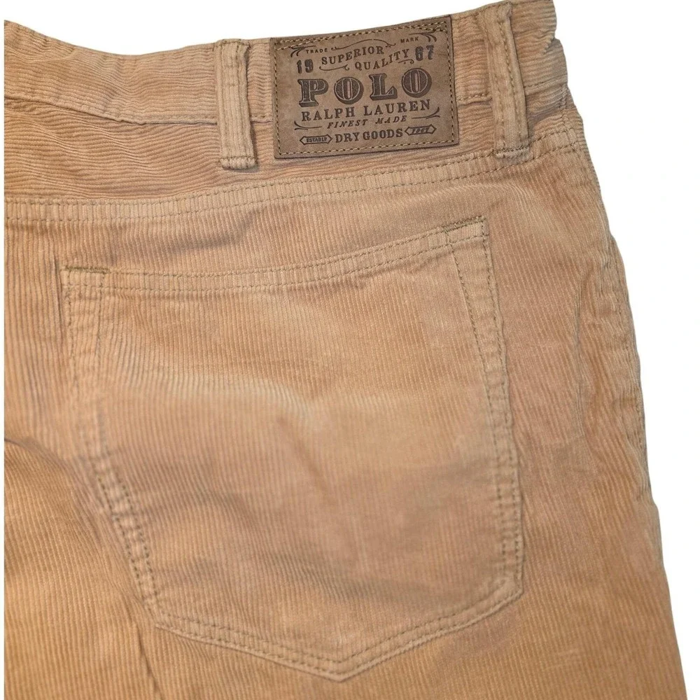 Polo Ralph Lauren Mens Corduroy Pants 38x32 Tan Beige Straight Fit Classic 5pock
